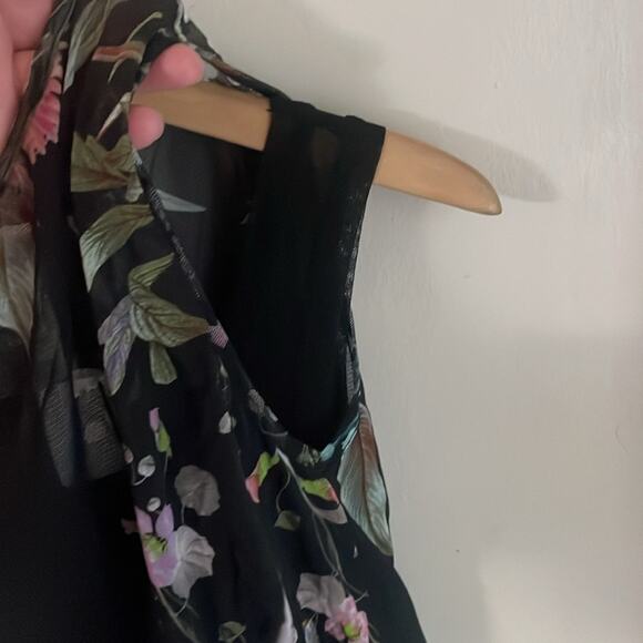 Fuzzi Bouquet Floral Hummingbird Print Sleeveless Tulle Jersey Sheath Dress - Picture 10 of 16